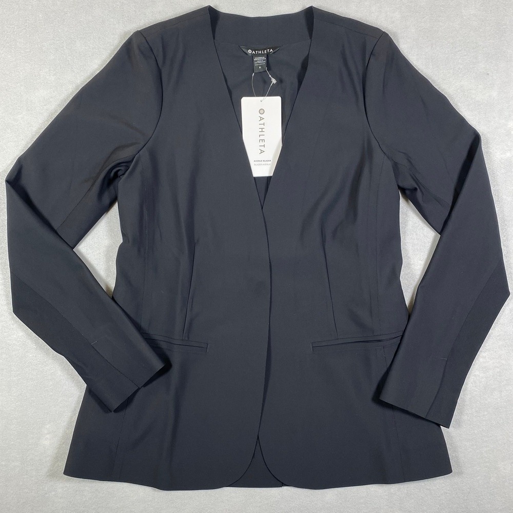 Athleta Avenue Blazer Womens Size 6 Black Euroluxe Stretch Open Front Jacket